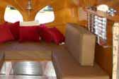 Wooden venitian blinds and wood ceiling in 1936 Airstream Clipper Trailer